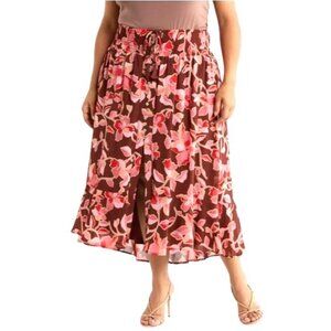DR2 by Daniel Rainn Womens Mocha Pink Floral Smocked Waist Maxi Skirt Sz 2X New